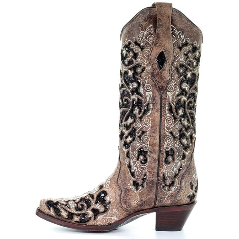 A3569 Corral Women's Sequin Inlay Fashion Western Boots - Brown/Black