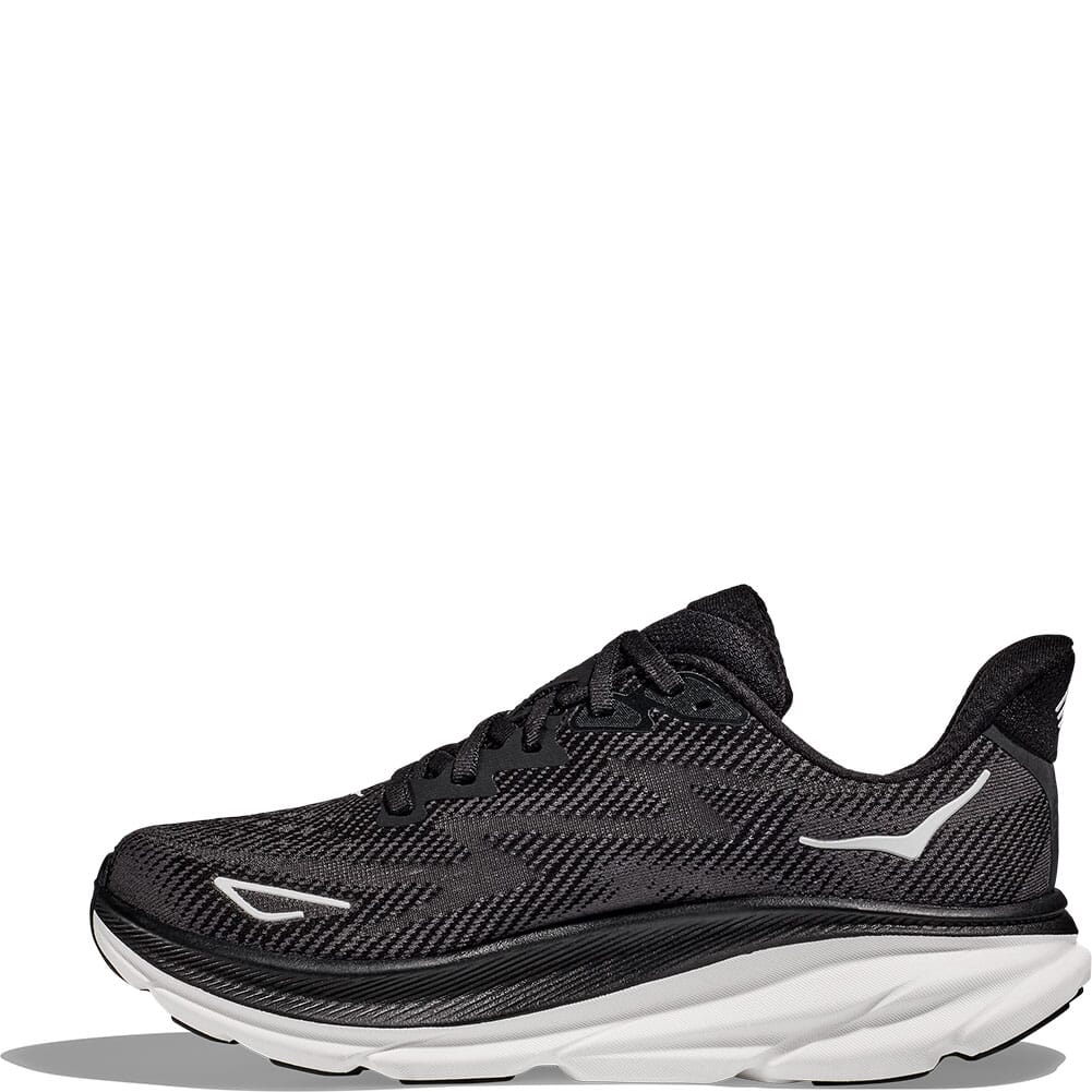 1127895-BWHT Hoka Men's Clifton 9 Running Shoes - Black/White