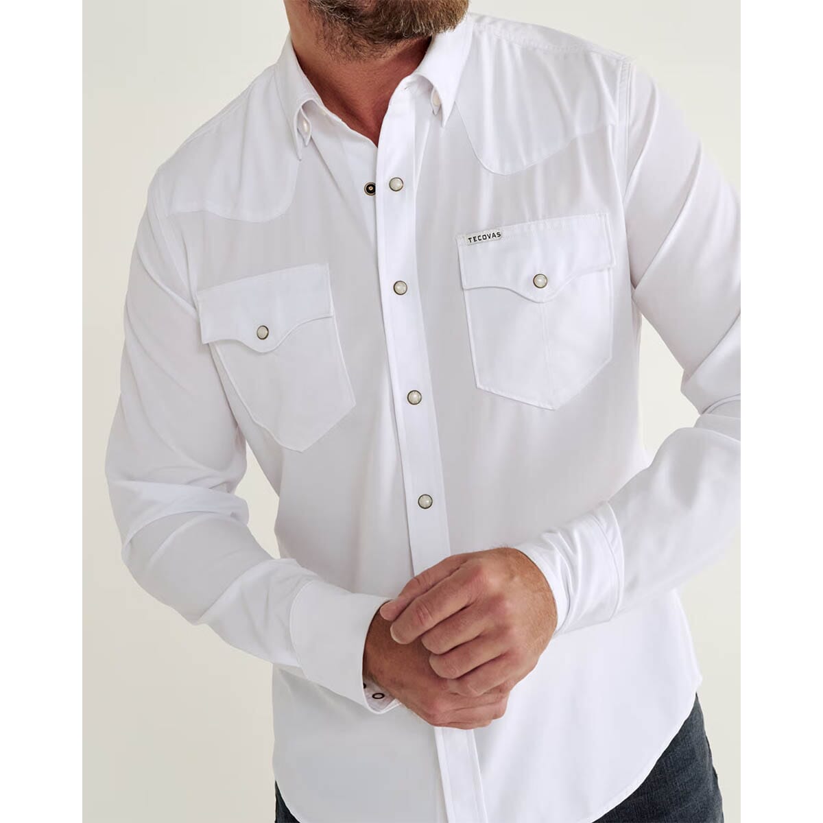 Tecovas Men's Performance Western Pearl Snap Shirt - White