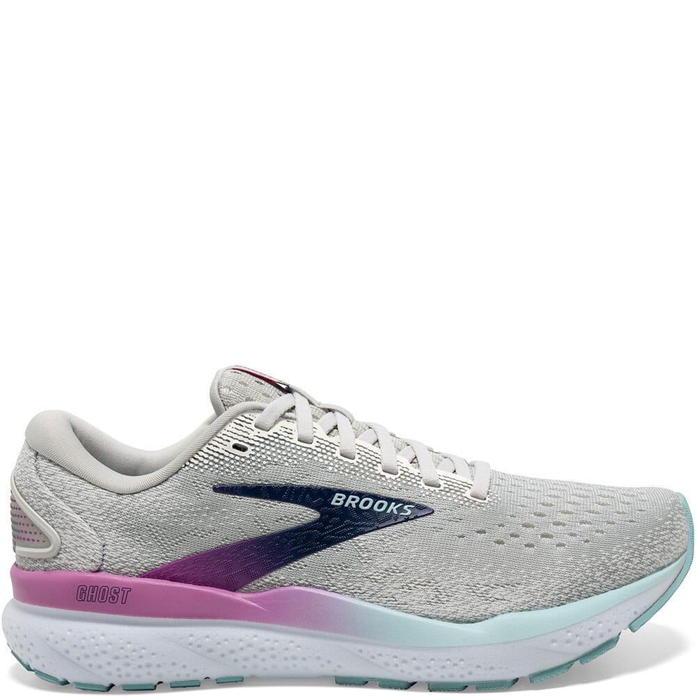 120407-175 Brooks Women's Ghost 16 Athletic Shoes - White/Grey/Blue