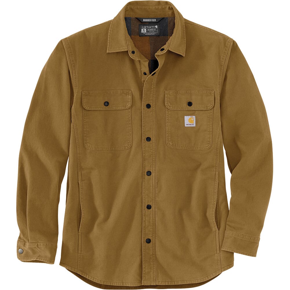 105419-B33 Carhartt Men's Rugged Flex Canvas Fleece-Lined Shirt - Oak Brown