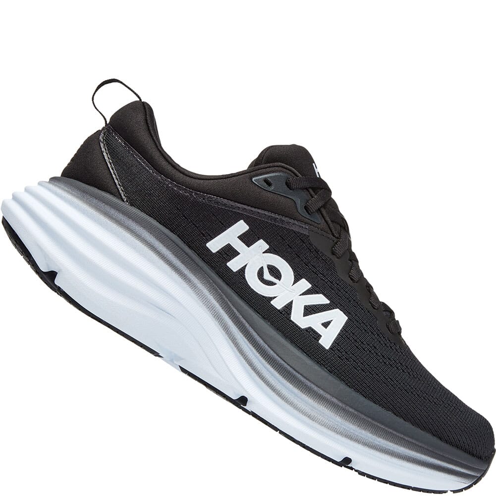 1127954-BWHT Hoka One One Women's Bondi 8 Wide Athletic Shoes - Black/White
