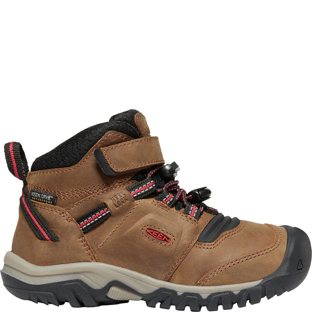 1025591 KEEN Children Ridge Flex Mid WP Hiking Boots - Bison/Red Carpet