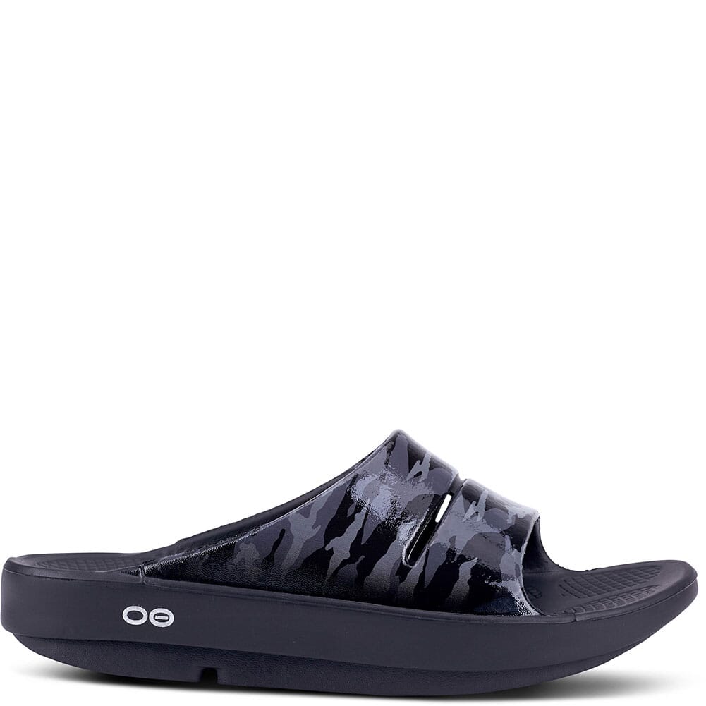 1103-GRYCAM OOFOS Women's OOAHH Luxe Slides - Black/Gray Camo