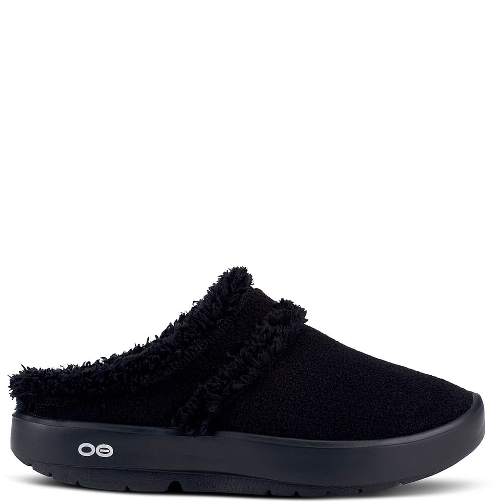 5274-BLACK OOFOS Women's OOcoozie Mule Shoes - Black Sherpa