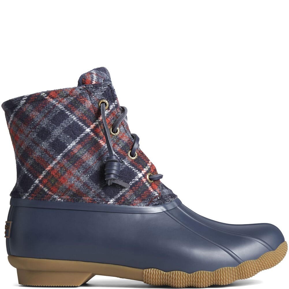STS87765 Sperry Women's Saltwater Plaid Wool Duck Boots - Navy