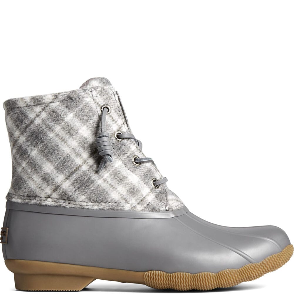 STS87766 Sperry Women's Saltwater Plaid Wool Duck Boots - Grey