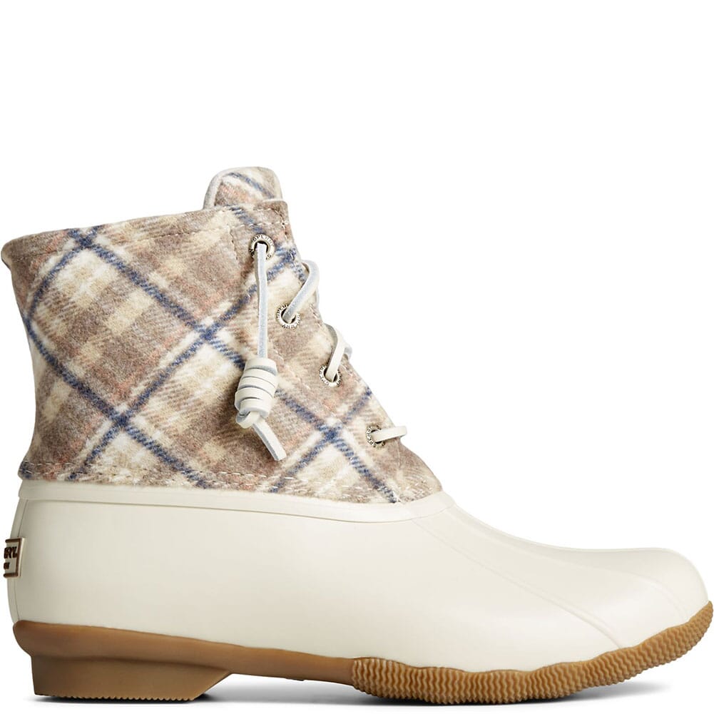 STS87767 Sperry Women's Saltwater Plaid Wool Duck Boots - Ivory