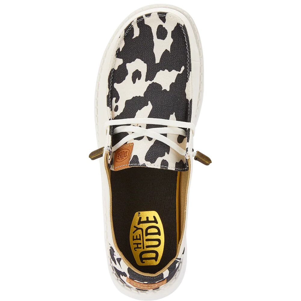 41037-11G Hey Dude Women's Wendy Animal Casual Shoes - White/Black Cow Print