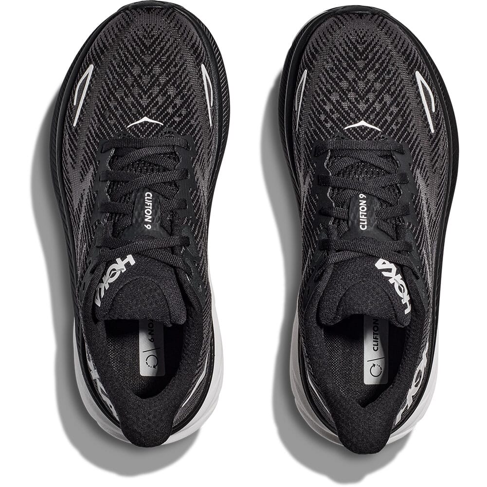 1127895-BWHT Hoka Men's Clifton 9 Running Shoes - Black/White