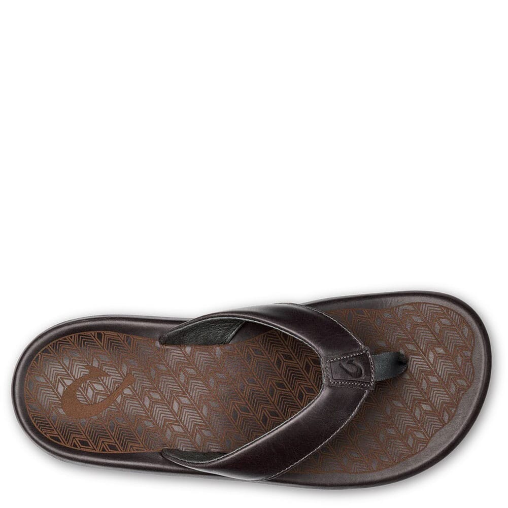 10492-2626 Olukia Men's Ilikai Leather Flip Flops - Charcoal/Charcoal