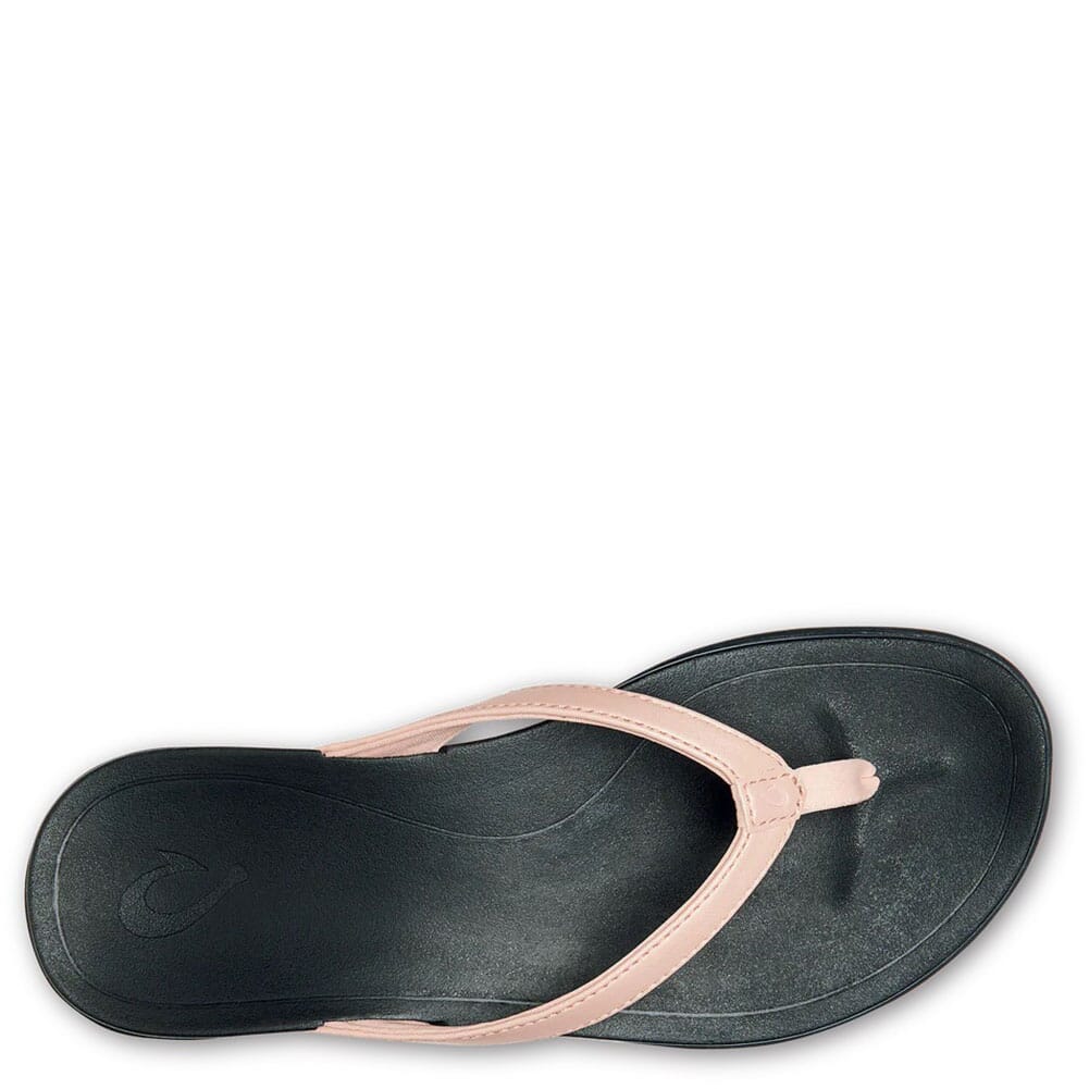 20294-NK40 OluKai Women's HO'PIO Flip Flops - Petal Pink Metallic/Black