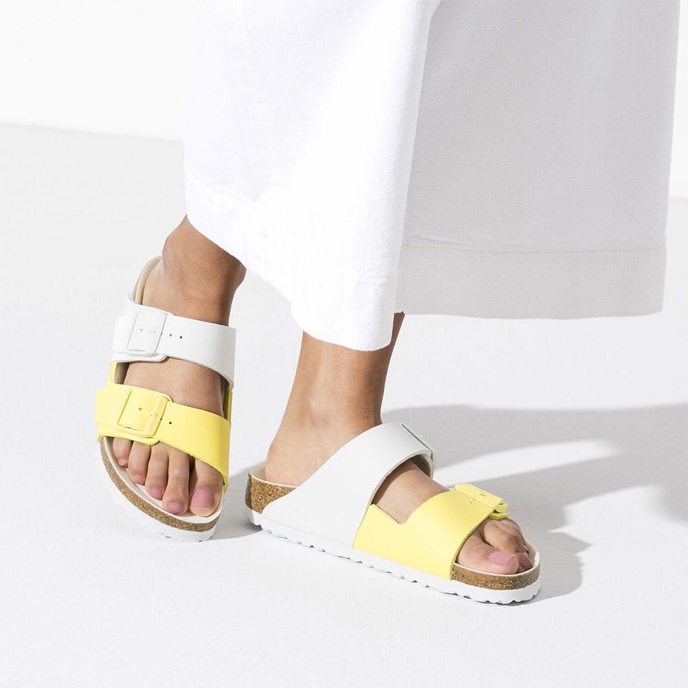 1019754 Birkenstock Women's Arizona Split Sandals - White/Lime Sour