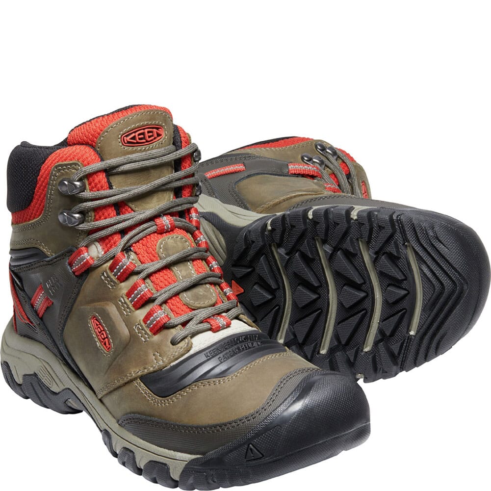 1025416 KEEN Men's Ridge Flex WP Wide Hiking Boots - Dark Olive/Ketchup