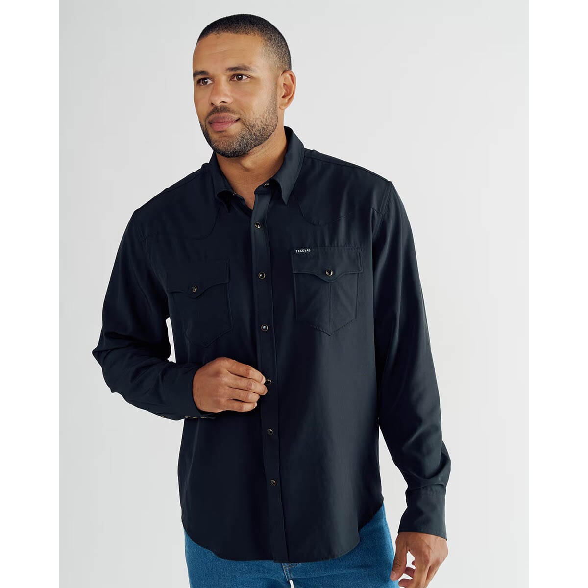Tecovas Men's Performance Western Pearl Snap Shirt - Black