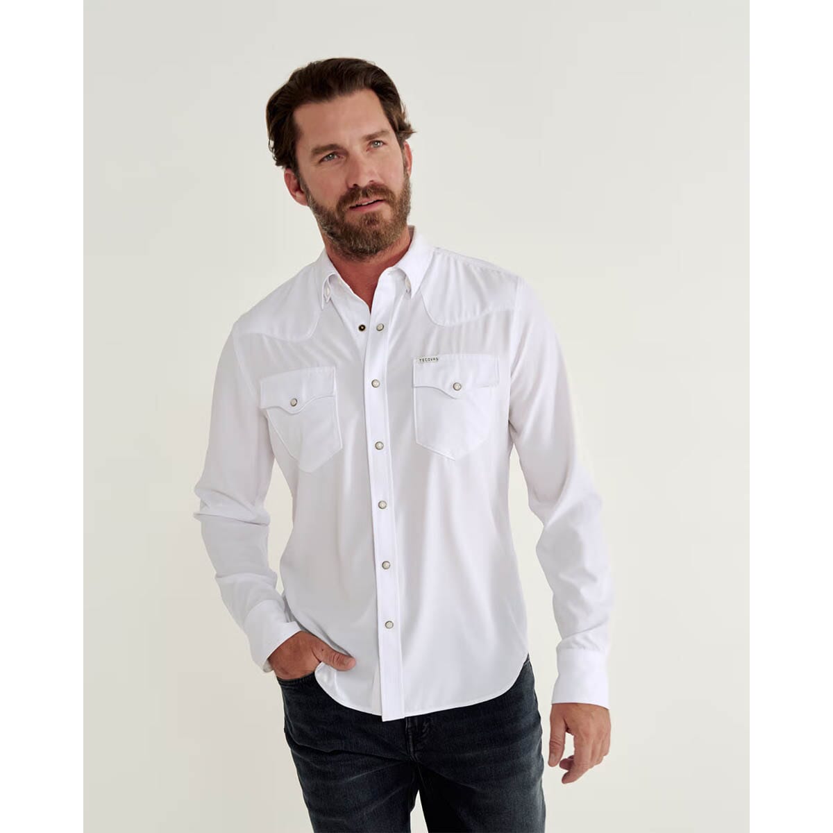 Tecovas Men's Performance Western Pearl Snap Shirt - White