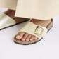 1029393 Birkenstock Women's Catalina Luxe Buckle Slides - Graceful Pearl White