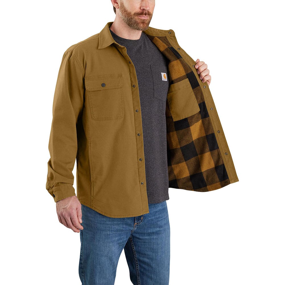 105419-B33 Carhartt Men's Rugged Flex Canvas Fleece-Lined Shirt - Oak Brown