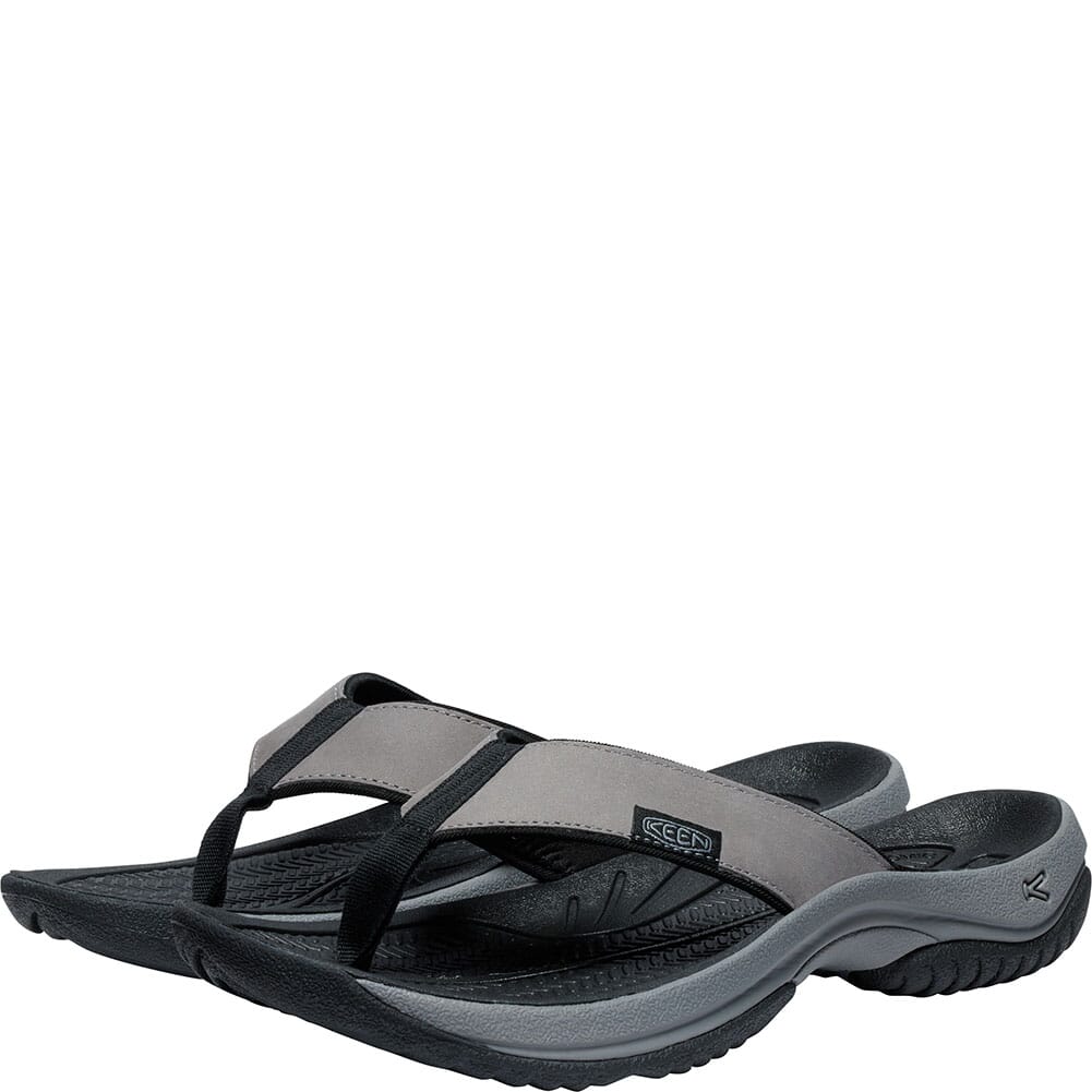 1029392 KEEN Men's Kona Leather Flip-Flops - Steel Grey/Black