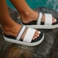 20542 Olukai Women's Pae Casual Slides - White Sand/Lava Rock