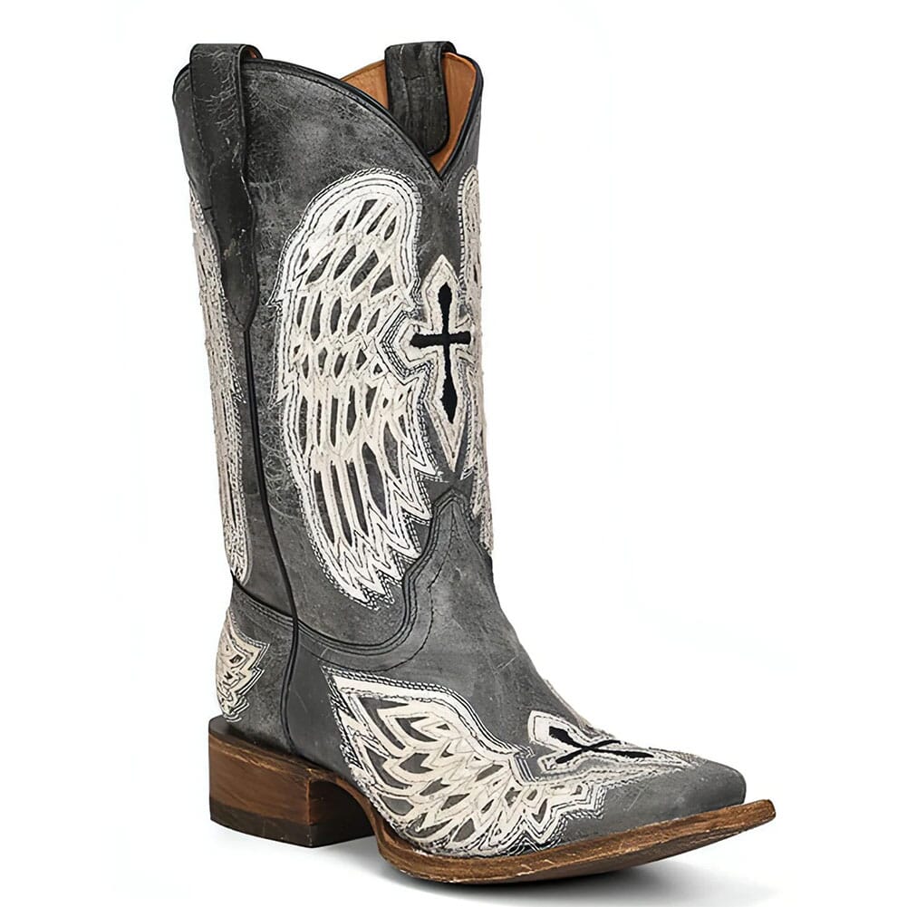 Image for Corral Teens Glitter Cross & Wings Western Boots - Distressed Black from elliottsboots