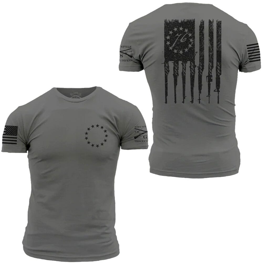 Image for Grunt Style Men's Betsy Rifle Flag Graphic Tee - Heavy Metal from bootbay