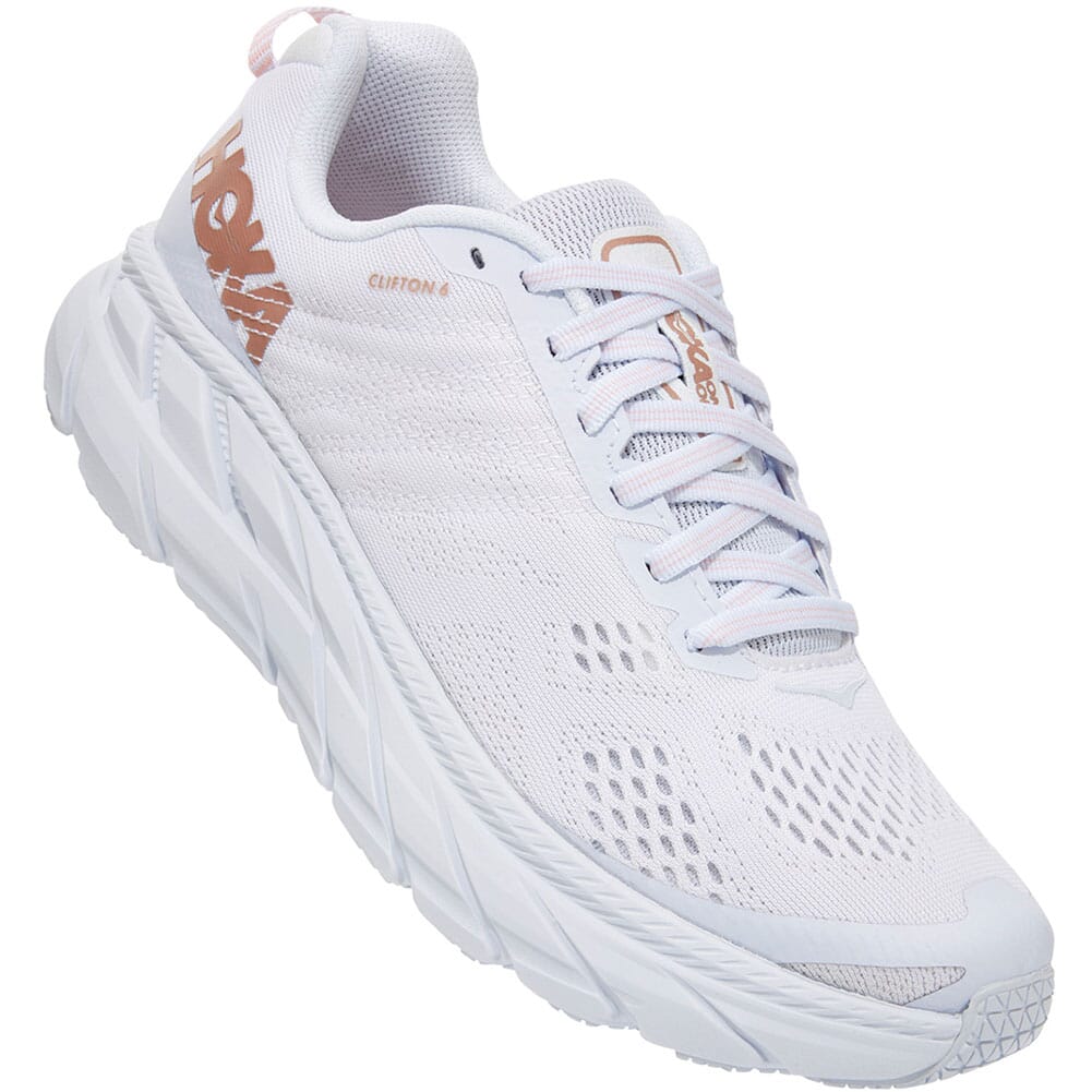 Image for Hoka One One Women's Clifton 6 Running Shoes - White/Rose Gold from elliottsboots