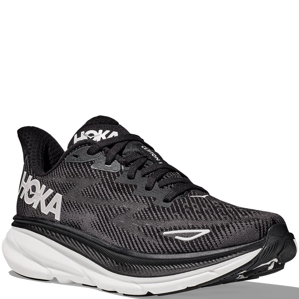 Hoka Men's Clifton 9 Running Shoes - Black/White | elliottsboots