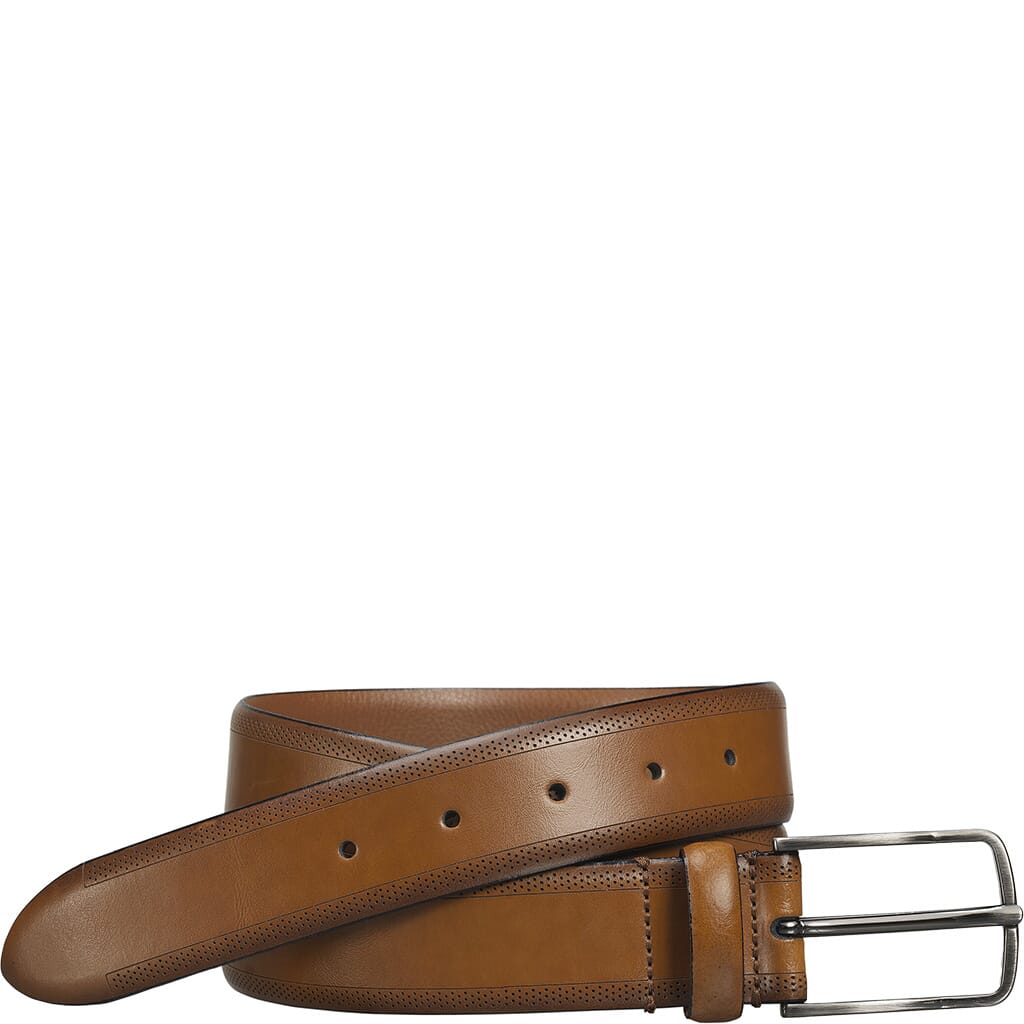 Johnston & Murphy Men's Perfed Edge Leather Belt - Burnished Leather With Perforated Detail