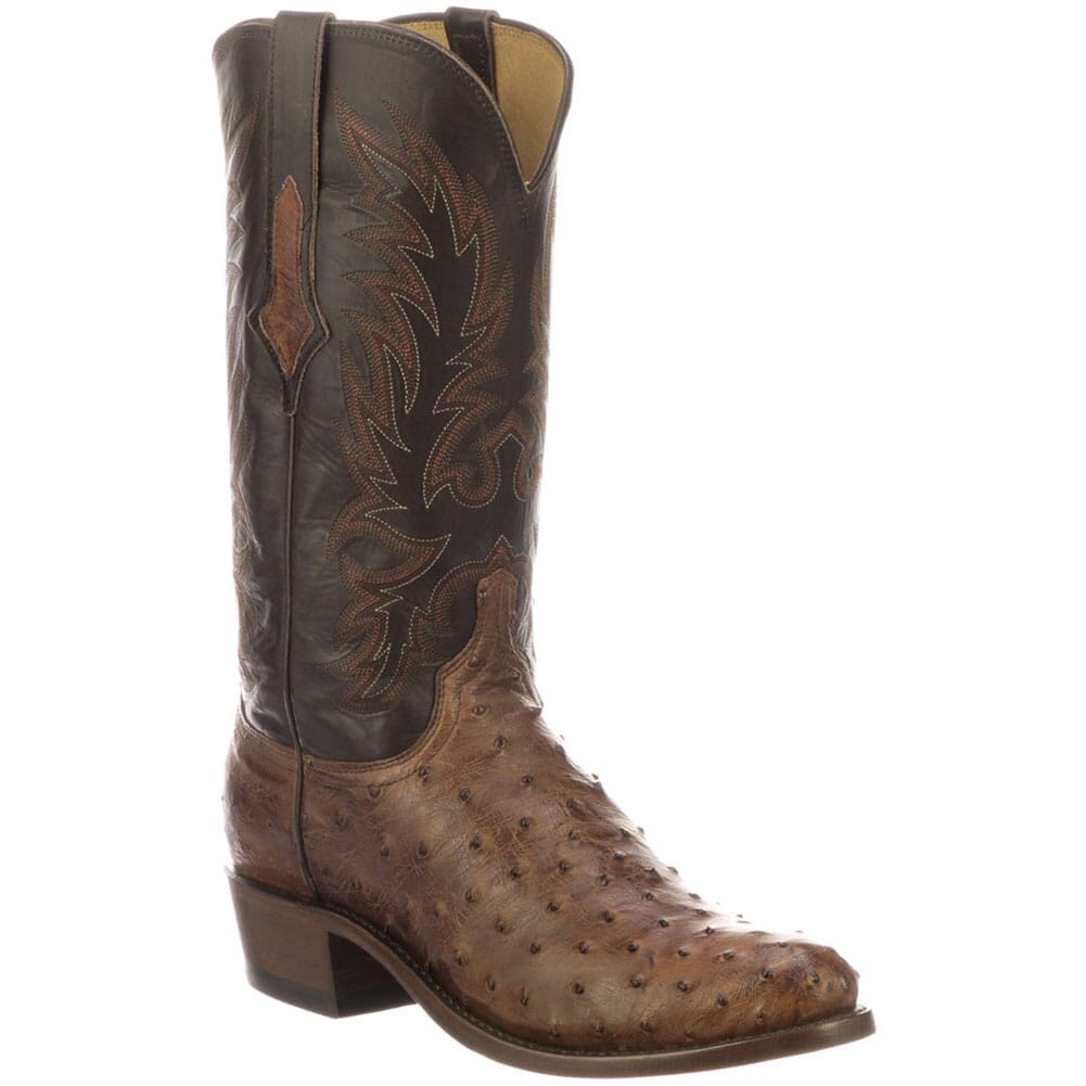 Image for Lucchese Men's Elgin Ostrich Western Boots - Chocolate from elliottsboots