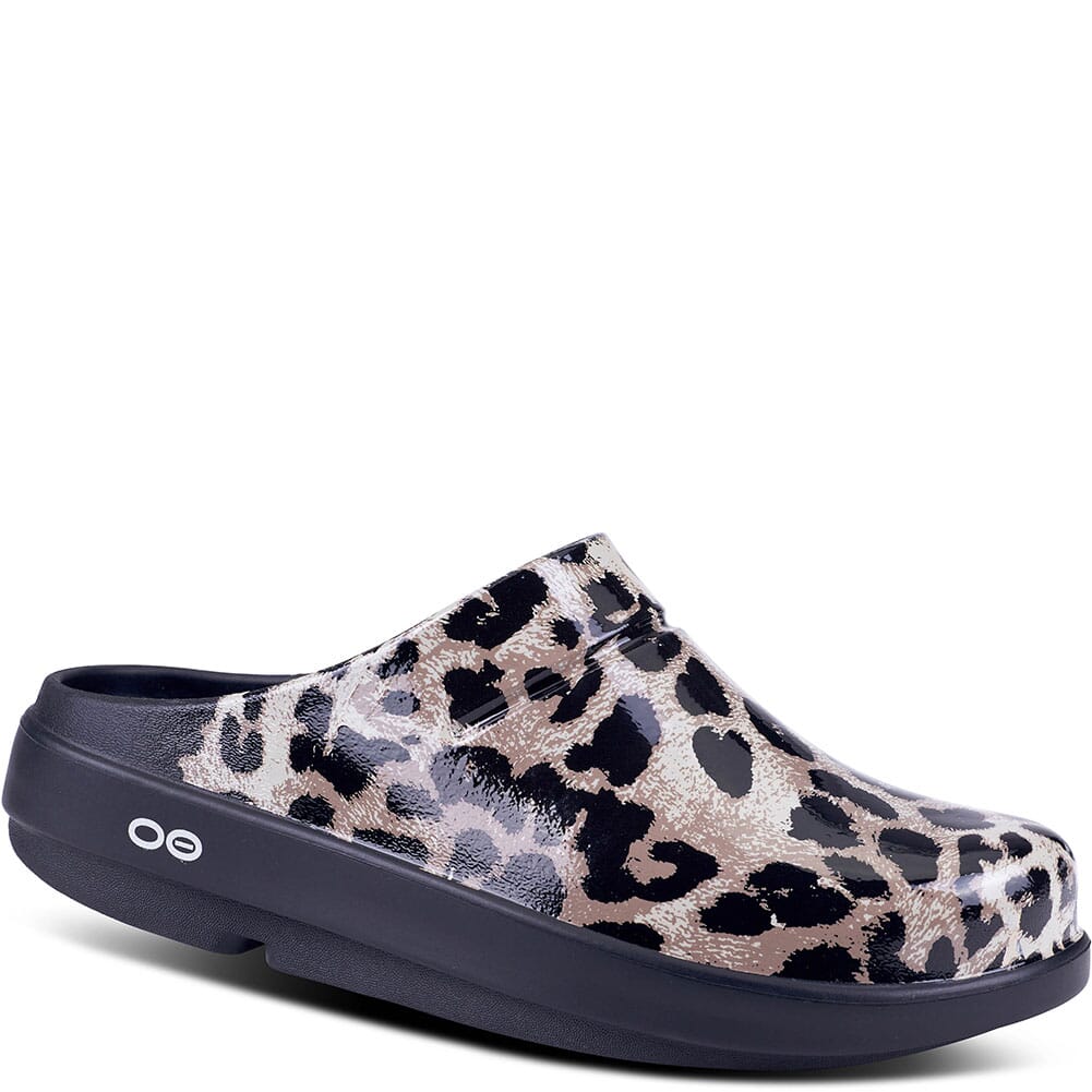 Image for OOFOS Women's Oocloog Geo Casual Clogs - Black/Cheetah from elliottsboots
