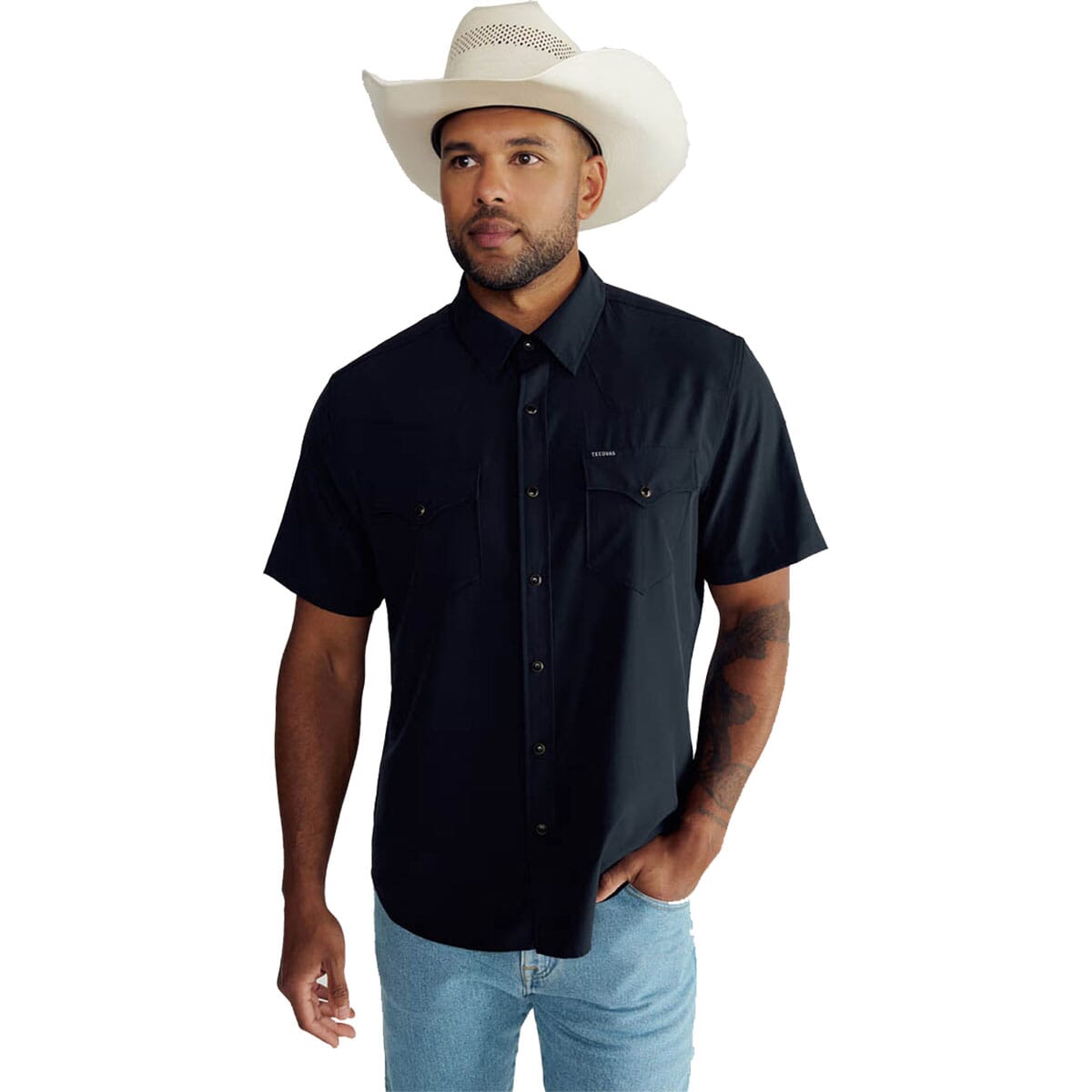 Tecovas Men's Performance Western SS Pearl Snap Shirt - Black
