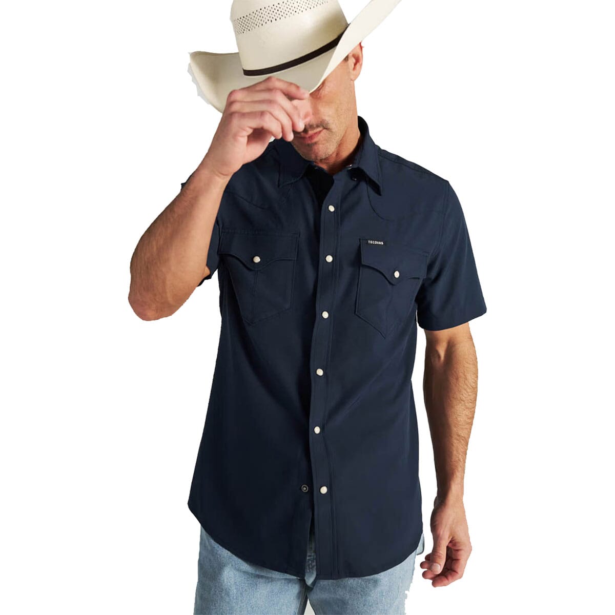 Tecovas Men's Performance Western SS Pearl Snap Shirt - Navy